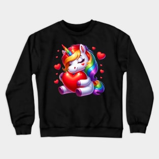 Cute Unicorn With Heart Valentines Day For Girls Womens Kids Crewneck Sweatshirt